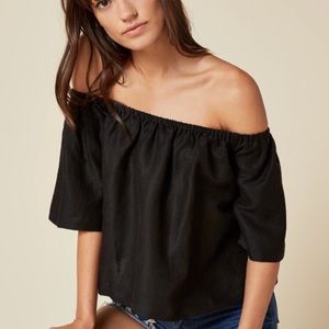 Reformation Tomato top off the shoulder linen